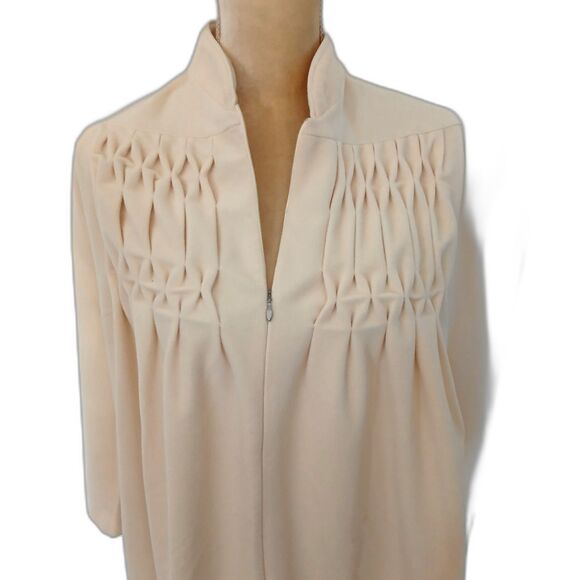 Vintage Kayser 1970s cream velour robe sz M front zip smocked front soft cozy - Picture 2 of 6